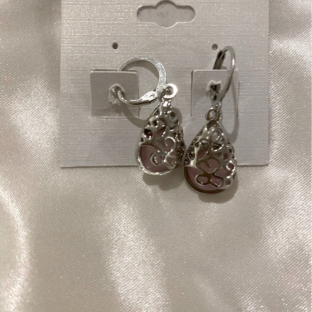 New Drop Earrings in Silver tone with Pink stone